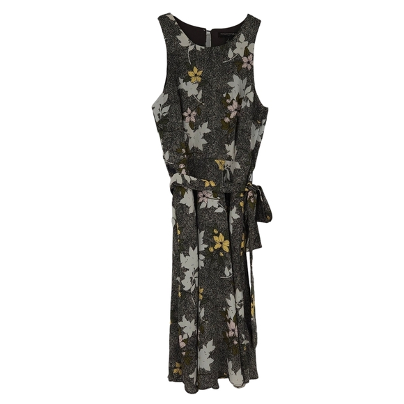 Banana Republic Fit Flare Dress Herringbone Floral Sleeveless Tie Belt A Line 2 - Picture 1 of 9